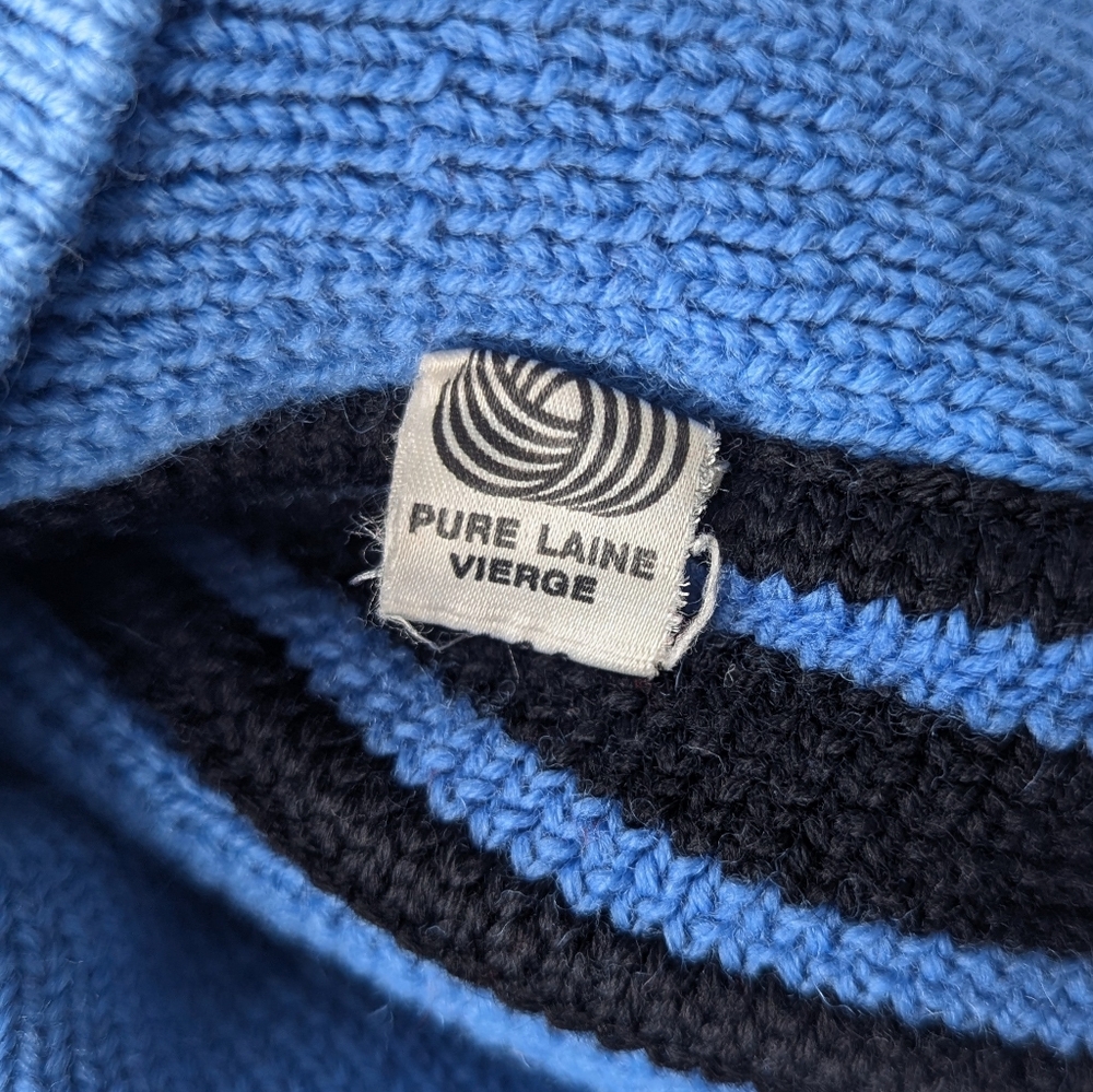 Vintage 70s Wool Ski Black and Blue Knit Sweater - Picture 12 of 12
